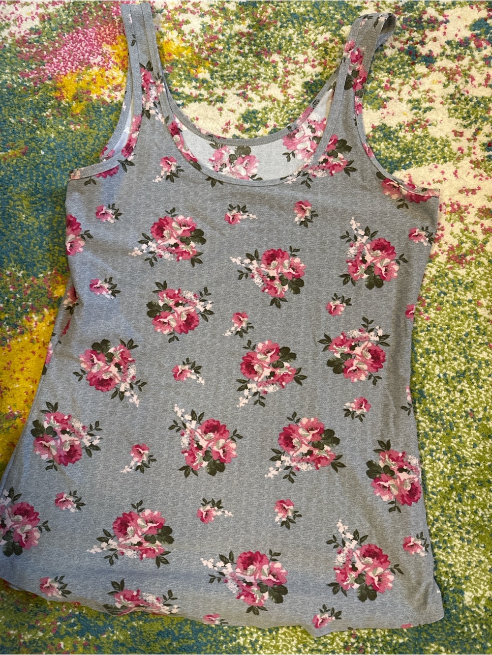 No Boundaries Gray Tank Top with Pink Floral Print